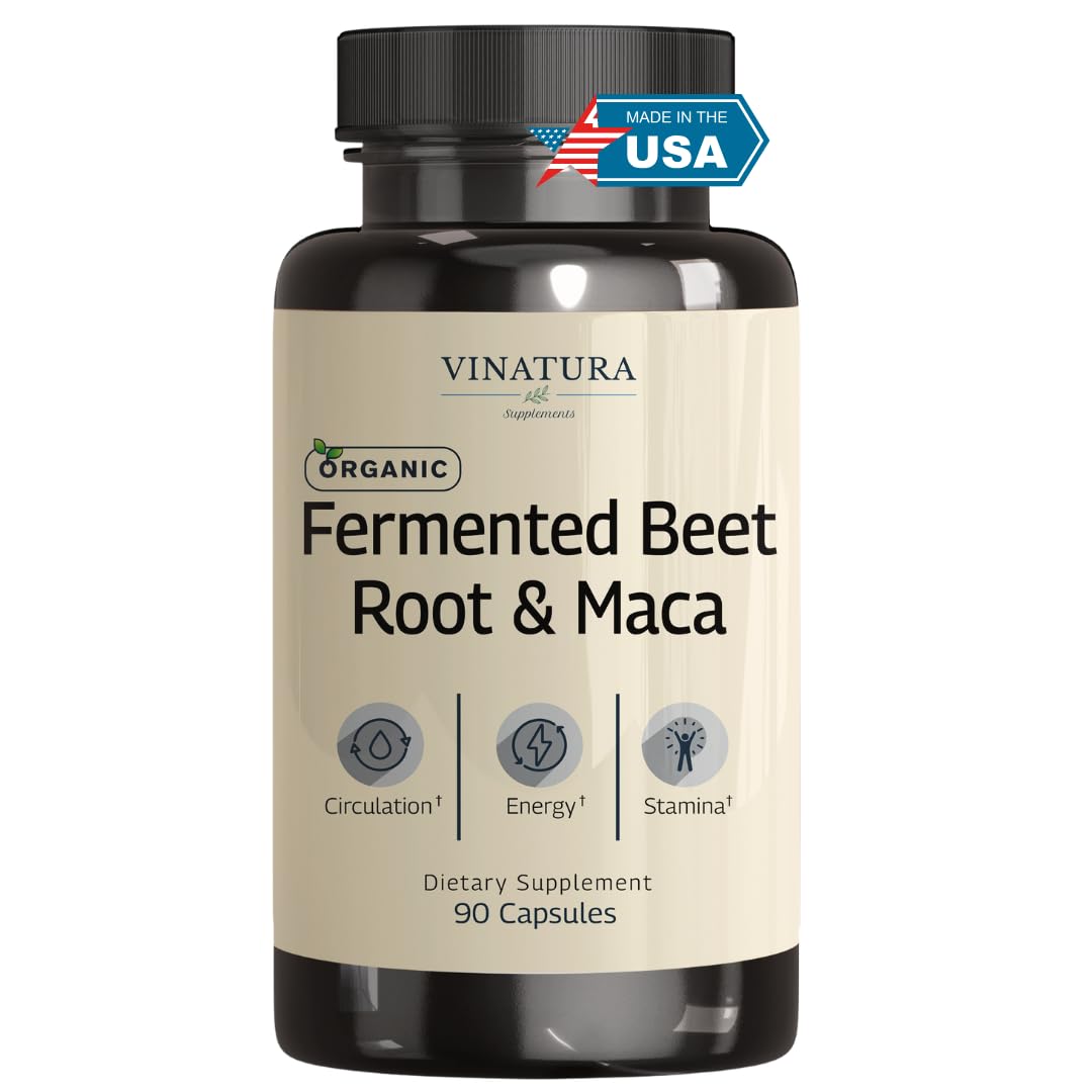 VINATURA Organic Fermented Beet Root with Maca, 1200mg, Capsules, 90 Count