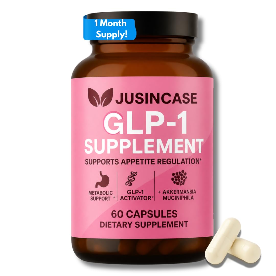 JUSINCASE GLP-1 Supplement for Men & Women with Akkermansia Probiotic & Prebiotic Fiber 60 Capsules