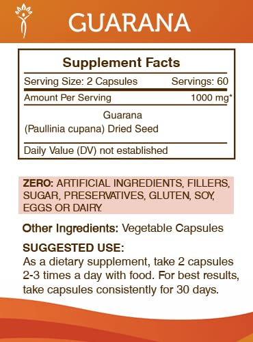 Secrets of the Tribe Guarana 1000 mg Capsule, 120 Capsules