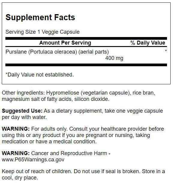 Swanson Full Spectrum Purslane 400 Milligrams Capsules 60 Count