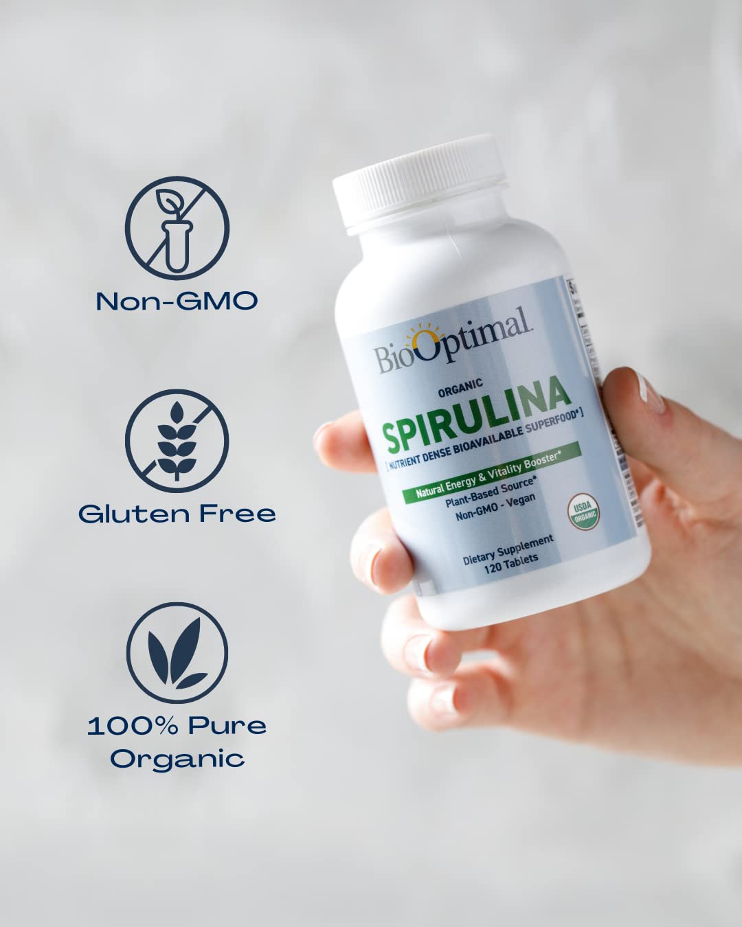 BioOptimal Organic Spirulina Tablets, 120 Tablets