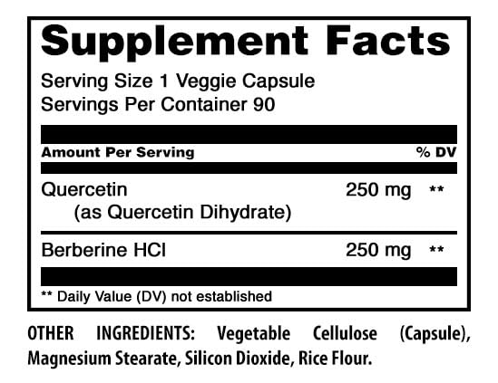 Amazing Nutrition Quercetin 250 mg & Berberine 250 mg Veggie Capsules 90 Count