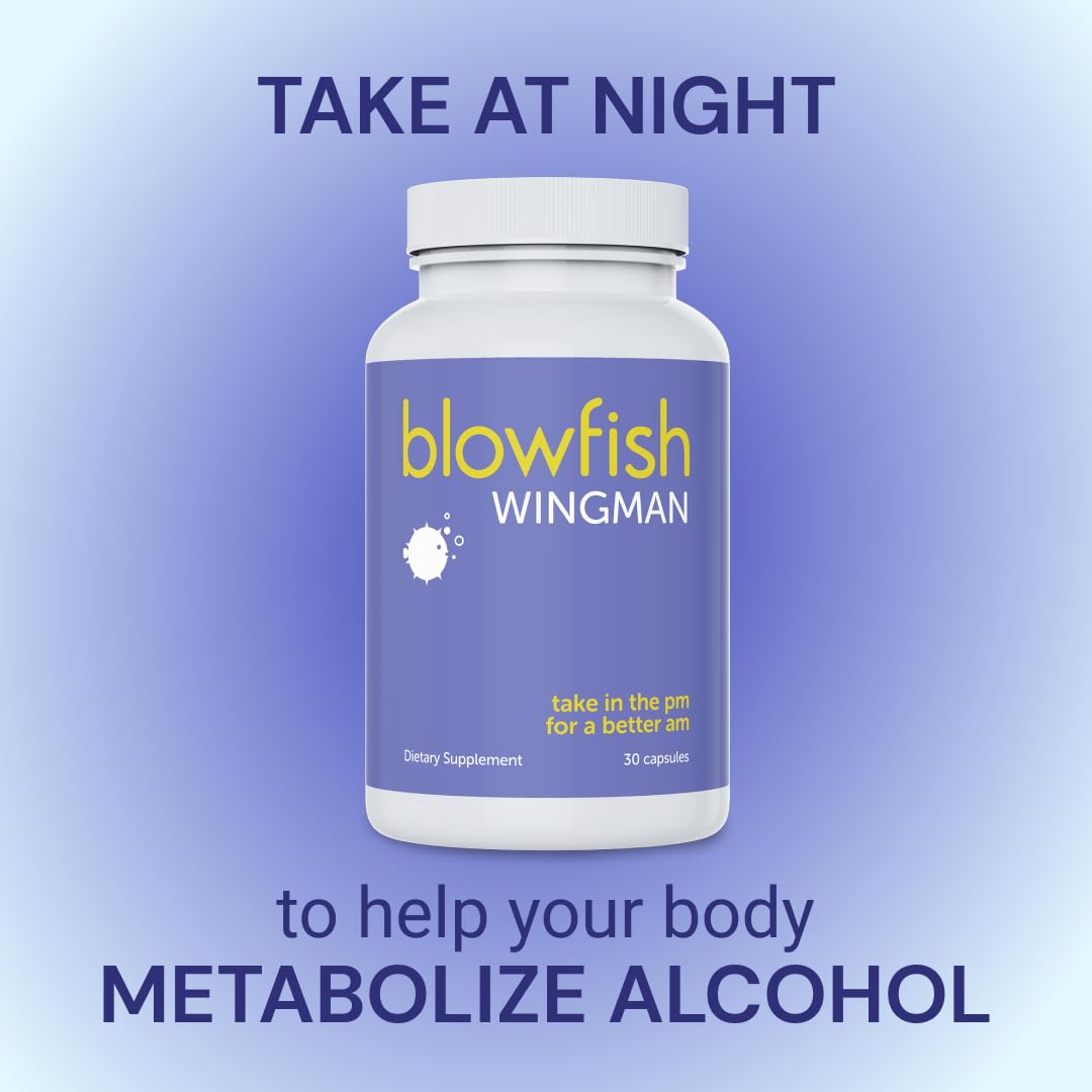 Blowfish Wingman for Hangovers – The Ultimate Night + Day Hangover Fighting System, 50 Tablets