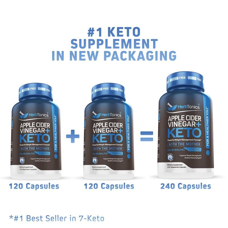 Herbtonics Apple Cider Vinegar + Keto BHB Capsules, 240 Count