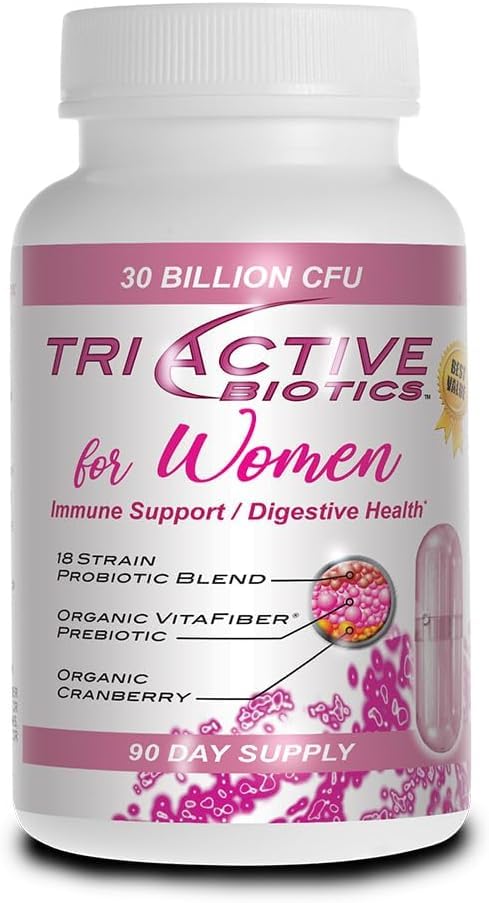 Essential Source Triactive Biotics for Women Probiotics with 18 Strains, Organic VitaFiber Prebiotic & Cranberry for Digestive, Immune, Urinary & Vaginal Health, 90 Capsules
