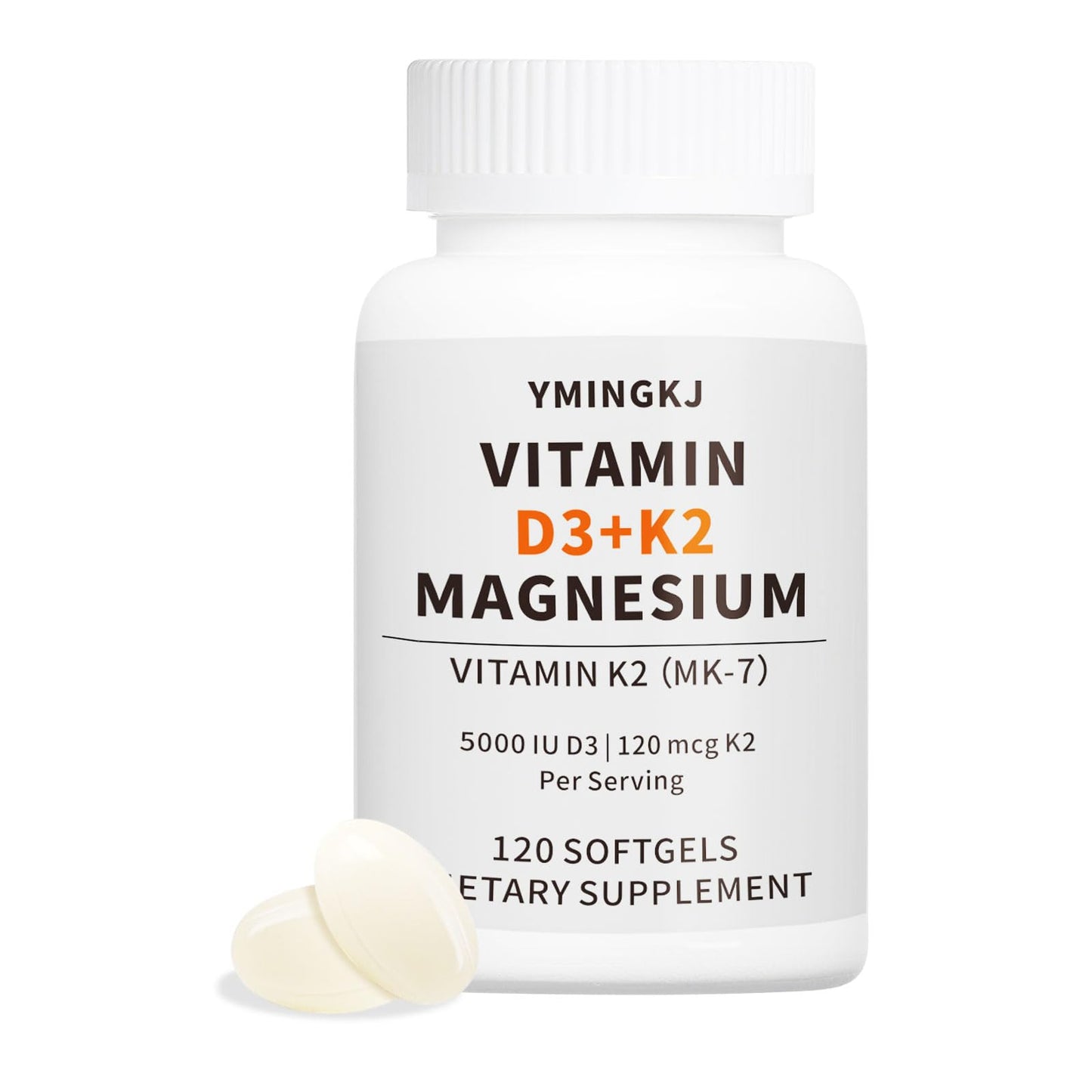 YMINGKJ Vitamin D3 K2 5000 IU Softgels with Magnesium, 120 Count