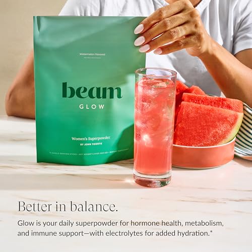 BEAM Glow Hormone Support Powder with Selenium & Bromelain for Women, Thyroid Support, PMS Relief, Hair Skin & Nails, 15 Servings