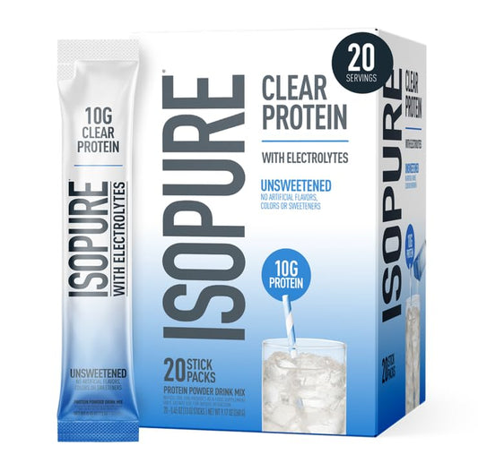 Isopure Clear Protein Stick Pack, Unflavored, 20 Count (Pack of 1)