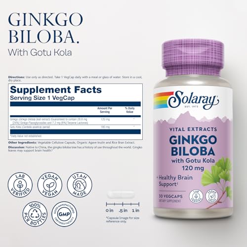 SOLARAY Ginkgo Biloba Extract with Gotu Kola Capsules, 60 Capsules