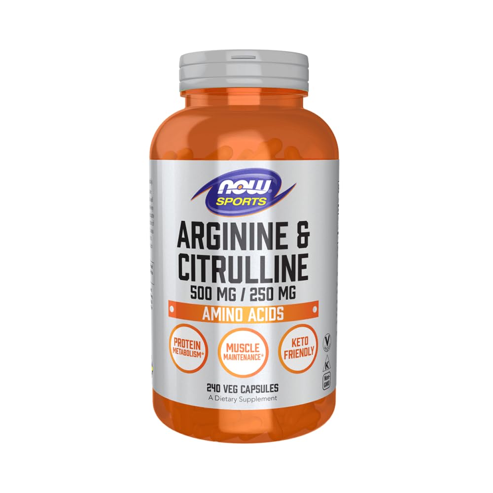 NOW Foods Arginine 500mg & Citrulline 250mg Amino Acids Vegetable Capsules, 240 Count
