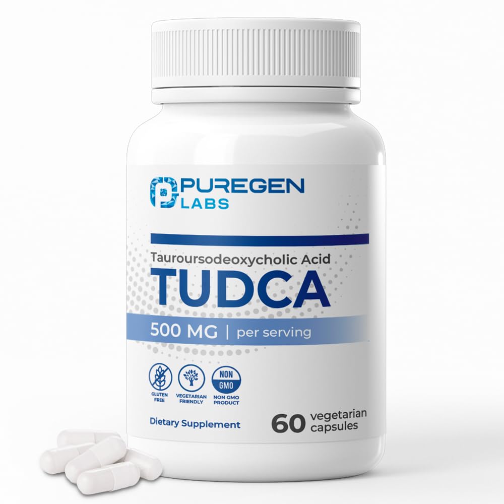 P Puregen Labs TUDCA (Tauroursodeoxycholic Acid) 500mg per Serving, Bile Salts Liver Supplement Capsule 60 Count