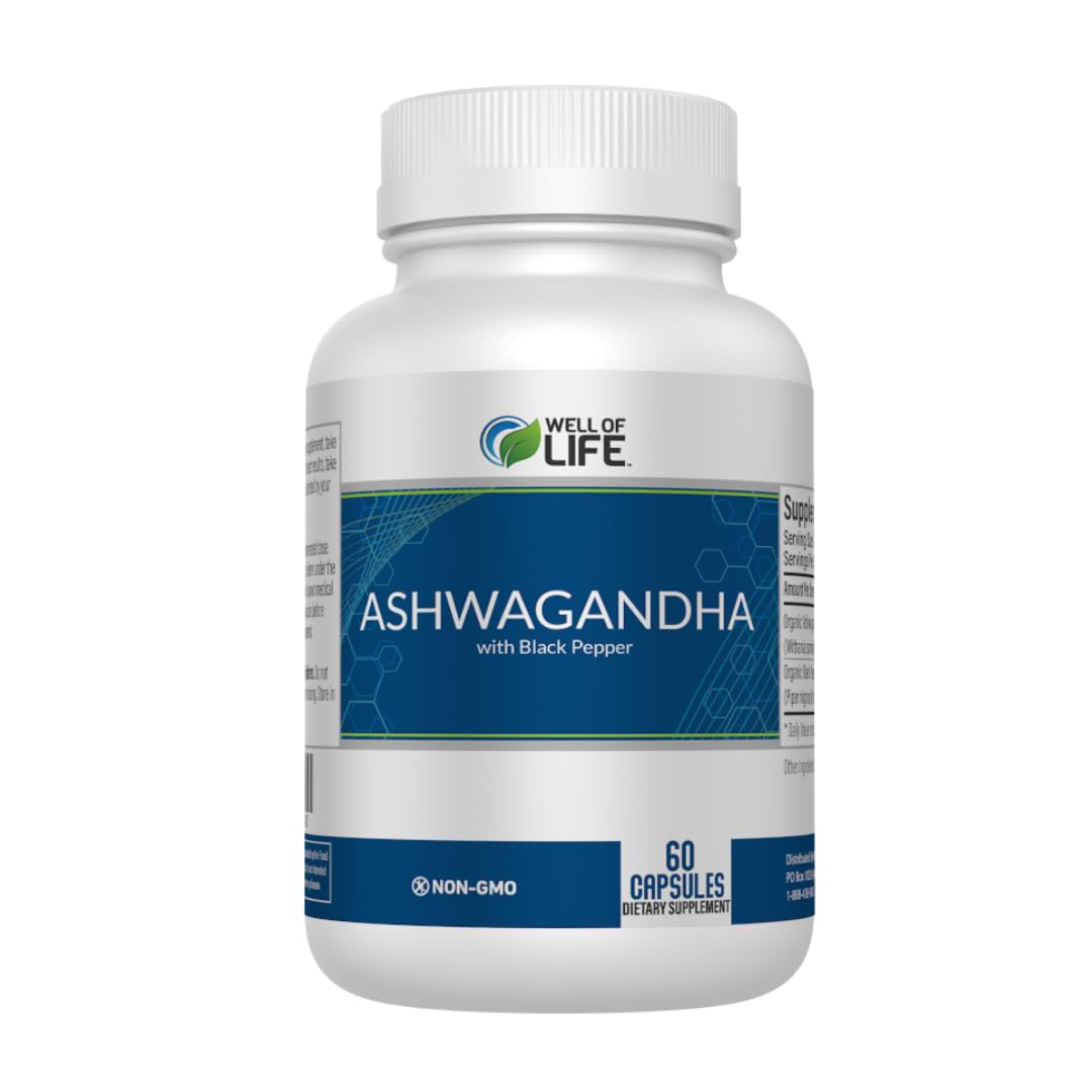 Well of Life Ashwagandha 650mg with BioPerine Black Pepper Extract Capsule, 60 Count