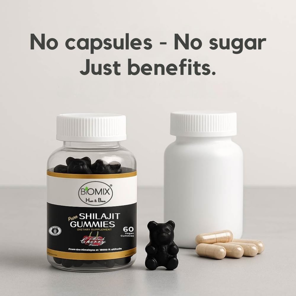 BIOMIX HEALTH & BEAUTY Premium Pure Himalayan Shilajit 500mg Real Shilajit Gummies, 60-count
