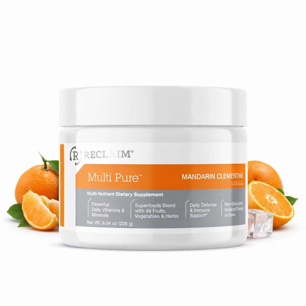 Complete Nutrition Reclaim Multi Pure Mandarin Clementine Immune Support, Vitamin C, Vitamin B Complex, Probiotic, Superfood Powder, Calcium, Magnesium Oxide, 8.36 Ounce
