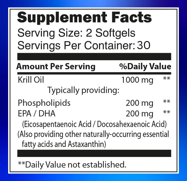 Blossom Nature Antarctic Krill Oil 1000mg Softgels with Astaxanthin, 60 Softgels