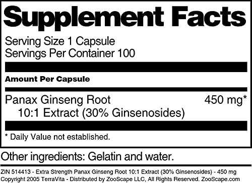 Terravita Panax Ginseng Root 10:1 Extract (30% Ginsenosides) 450 mg, 300 Capsules
