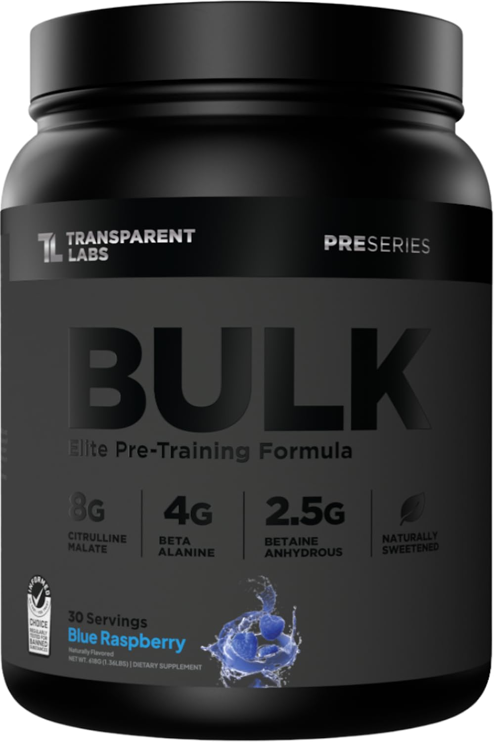 Transparent Labs Bulk Black Pre Workout Powder 30 Servings