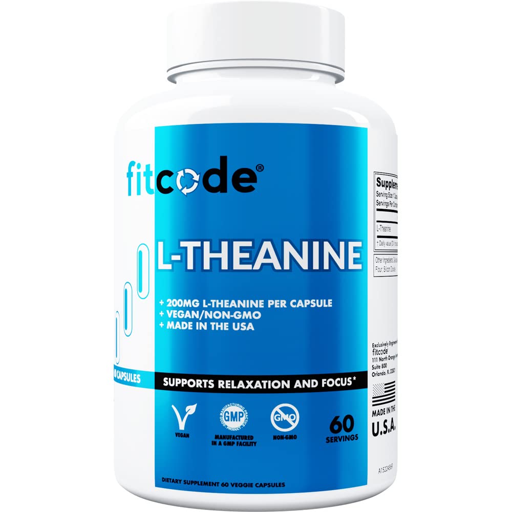 fitcode L-Theanine 200mg Capsules, 60 Count