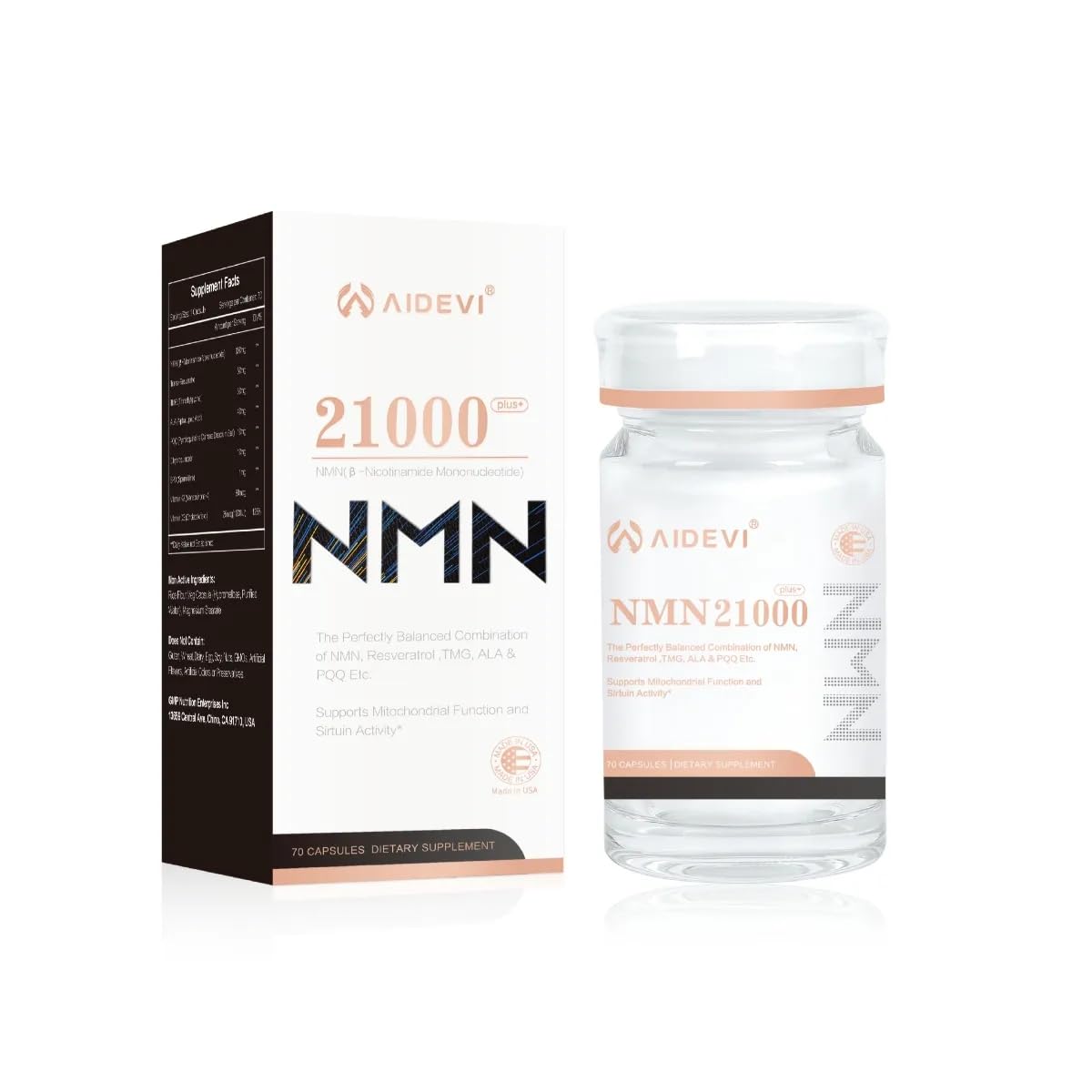 AIDEVI NMN21000 Supplement 300mg Capsule 70 Count