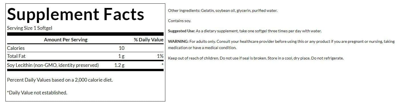 Swanson Soy Lecithin Non-GMO 1.2 G 90 Capsules