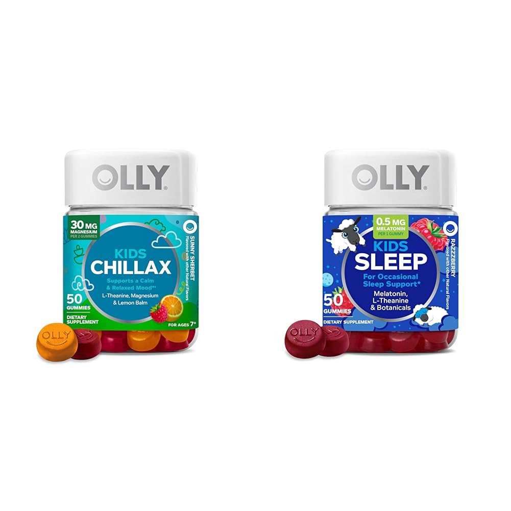 OLLY Kids Chillax Gummies L-Theanine Magnesium Lemon Balm Sleep Gummies 0.5mg Melatonin Chamomile, 100 Count