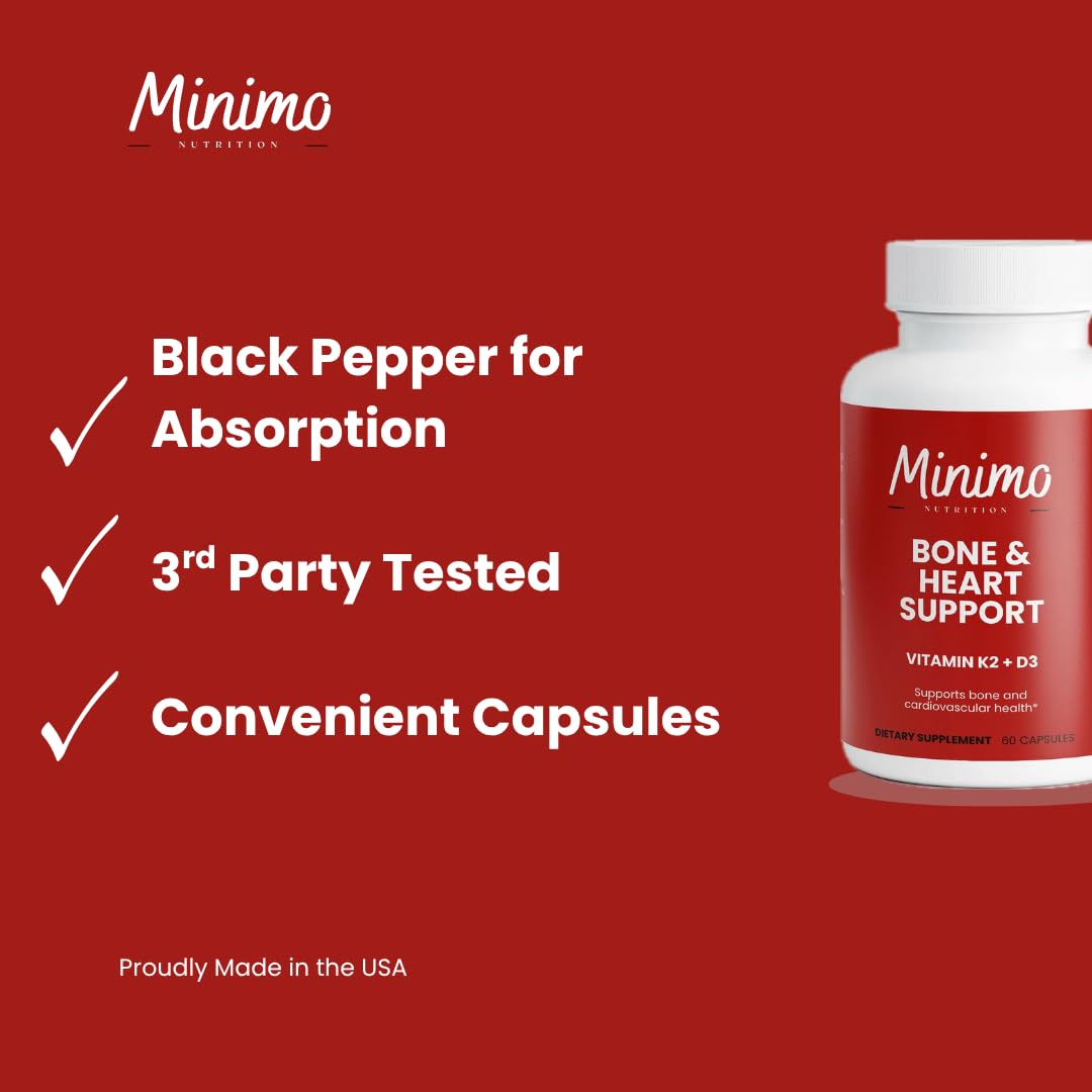 Minimo Nutrition Bone & Heart Support K2 + D3 Capsules, 60 Count