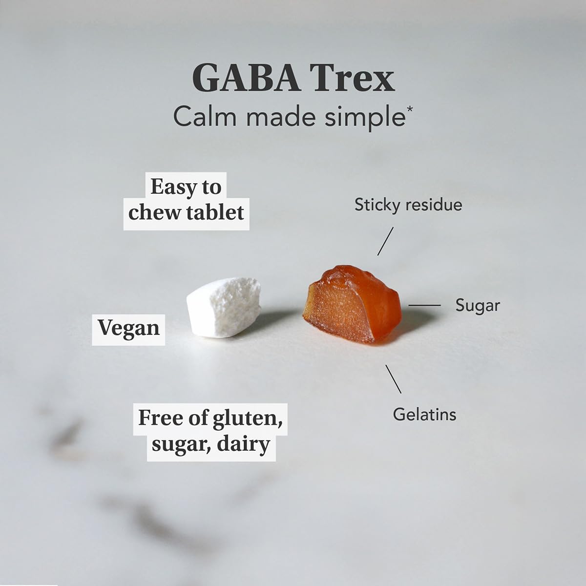 NeuroScience GABA Trex Tablets - Chewable GABA & L-Theanine Supplement and Calm Aid for Rest, Relaxation and Stress Support - Vegan Sleep Aid, Grape Flavored, 60 Tablets