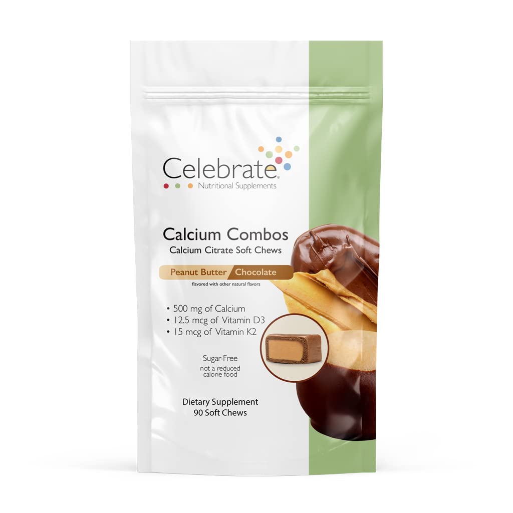 Celebrate Bariatric Supplements Calcium Citrate Soft Chews 500mg with 500 IU Vitamin D3, 90 Count