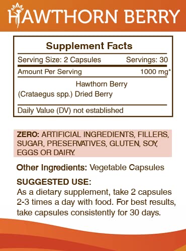 Secrets of the Tribe Hawthorn Berry 1000 mg Capsules, 60 Count