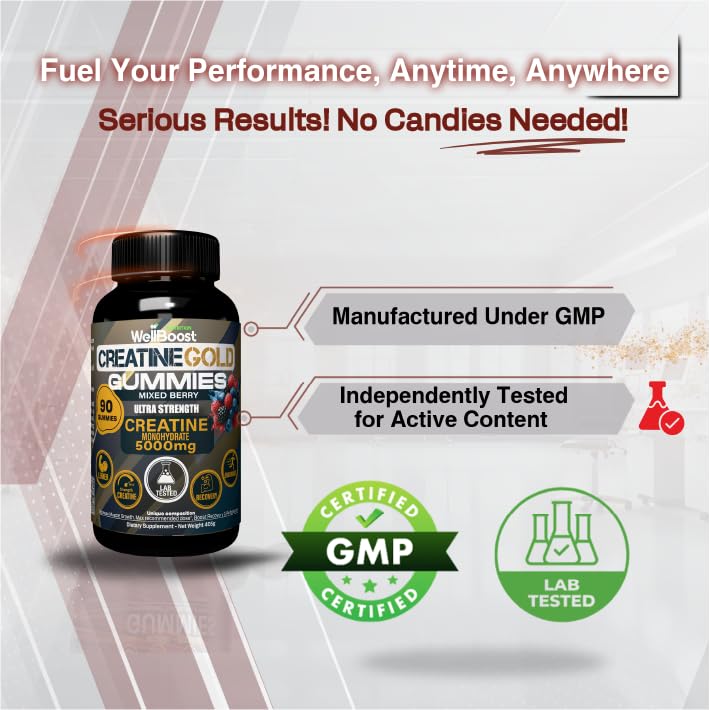 WellBoost Creatine Gold – 5000mg Creatine Monohydrate Gummy 90 Count