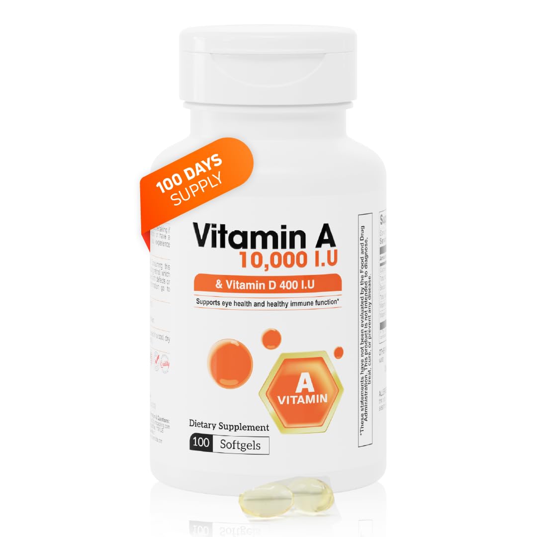 Nutra Nutrition Vitamin A 10,000 IU & Vitamin D3 400 IU Capsules, 100 Count