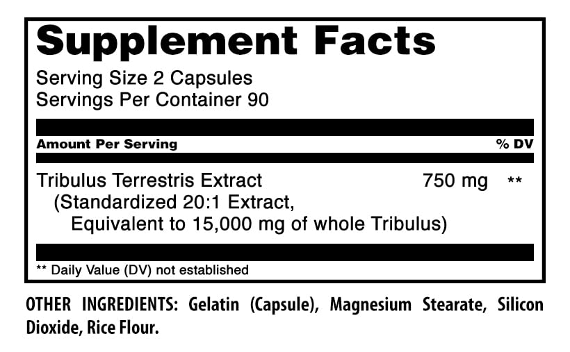 Amazing Nutrition Tribulus Terrestris 750 Mg Standardized 20:1 Extract 180 Capsules