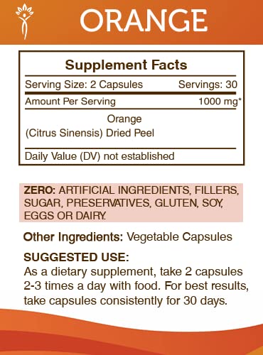 Secrets of the Tribe Orange Dried Peel Capsules, 1000 mg, 60 Count