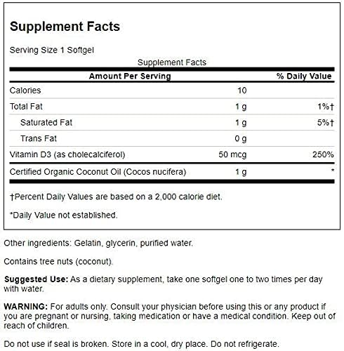 Swanson Vitamin D-3 with Coconut Oil Softgel 60