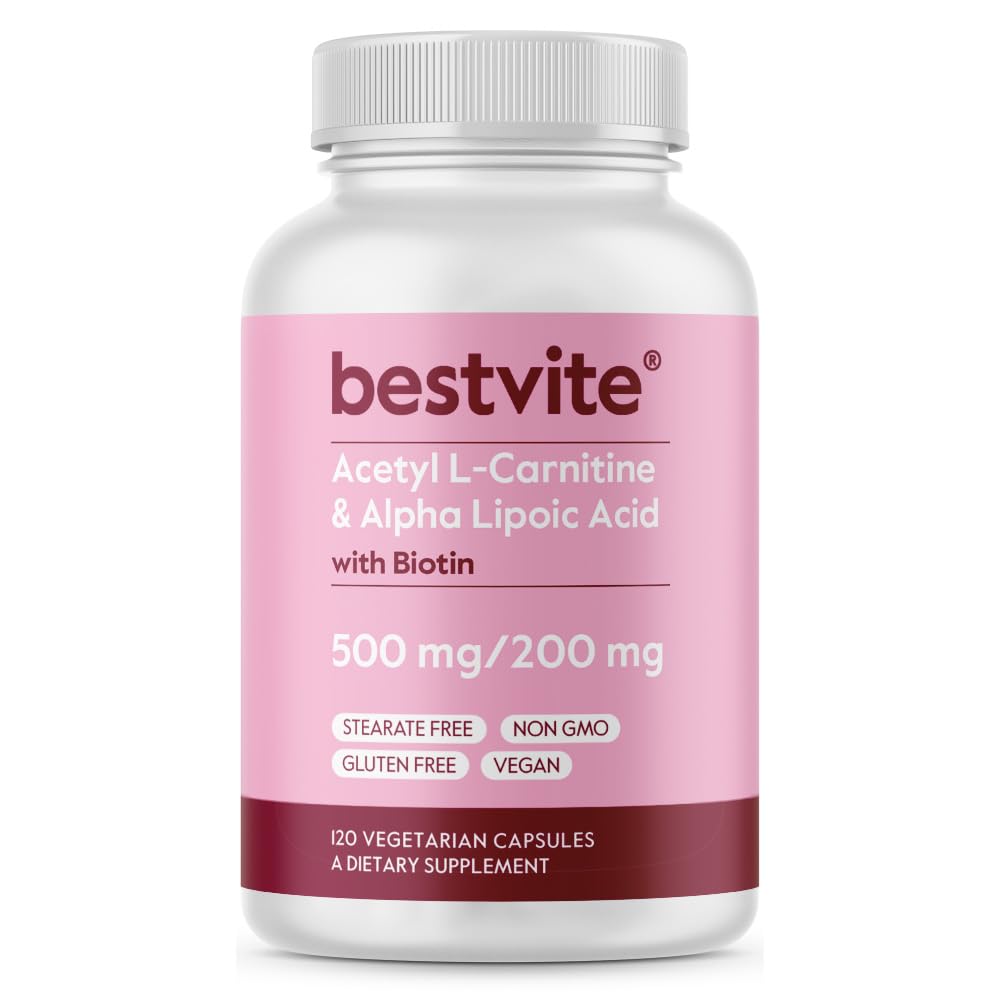 BESTVITE Acetyl L-Carnitine 500mg & Alpha Lipoic Acid 200mg Capsules, 120 Count