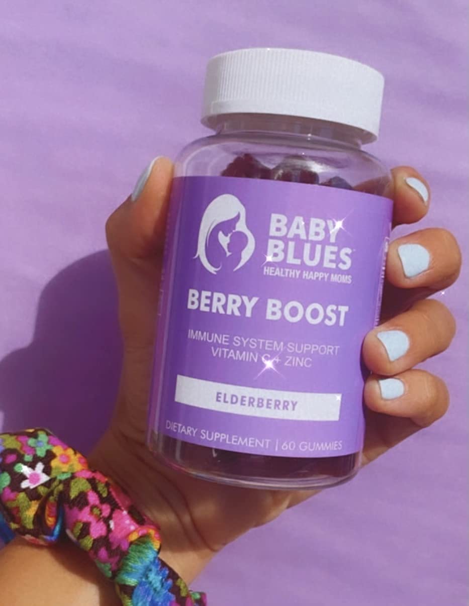 Baby Blues Berry Boost Elderberry Gummies for Women, Postnatal Immune Support with Vitamin C and Zinc, 60 Count
