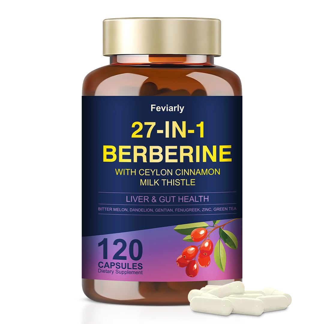Feviarly Berberine Complex with Ceylon Cinnamon & Milk Thistle - 27-in-1, 120 Capsules