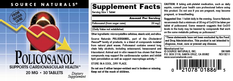 Source Naturals Policosanol Tablet, 30 Count