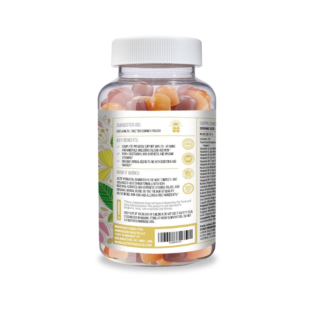 ACTIF Prenatal Gummies with 25+ Organic Vitamins and Organic Herbal Blend Gummy 90 Count