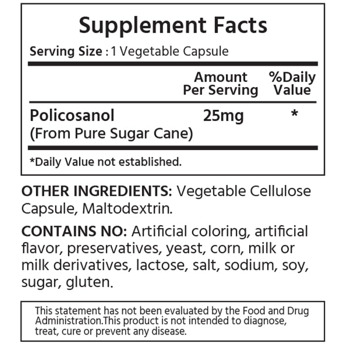 ML Naturals Policosanol 25 mg Capsules, 240 Count