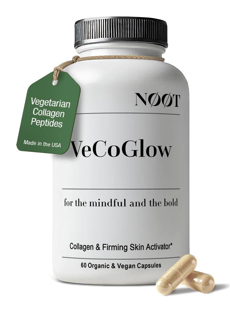 NØØT VeCoGlow Vegetarian Collagen for Women and Men with Vitamin C, Bioactive Eggshell Membrane Collagen Peptides (Types I, V & X) for Plump, Glowing, Smooth & Firm Skin, Hair Strength, 60 Capsules