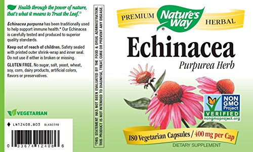 Nature's Way Echinacea Herb Immune Support 400 MG Capsules, 180 Count