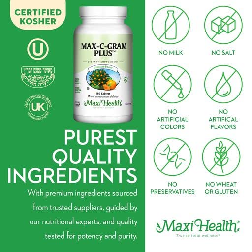 Maxi Health Max C Gram Plus Gradual Release Buffered Vitamin C Tablets, 180 Tablets