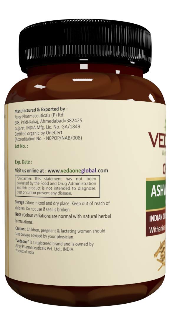 VEDAONE Organic Ashwagandha Caplets 750mg, 60 Caplets