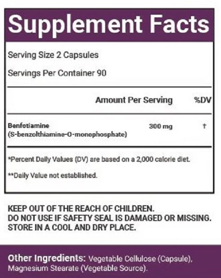 VitaCosmoX Benfotiamine 300mg Veggie Capsules, 180 Count