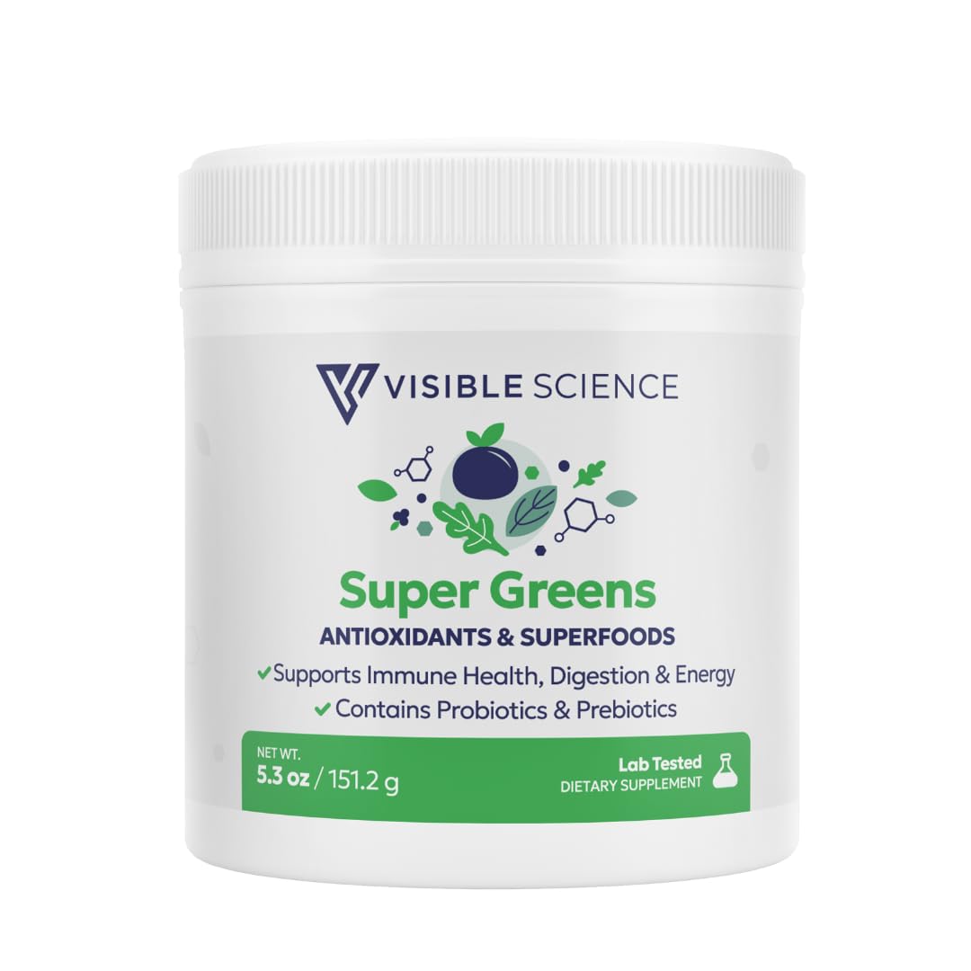 Visible Science Super Greens Powder – Superfoods for Detox, Energy & Immunity, 30 Scoops per Jar