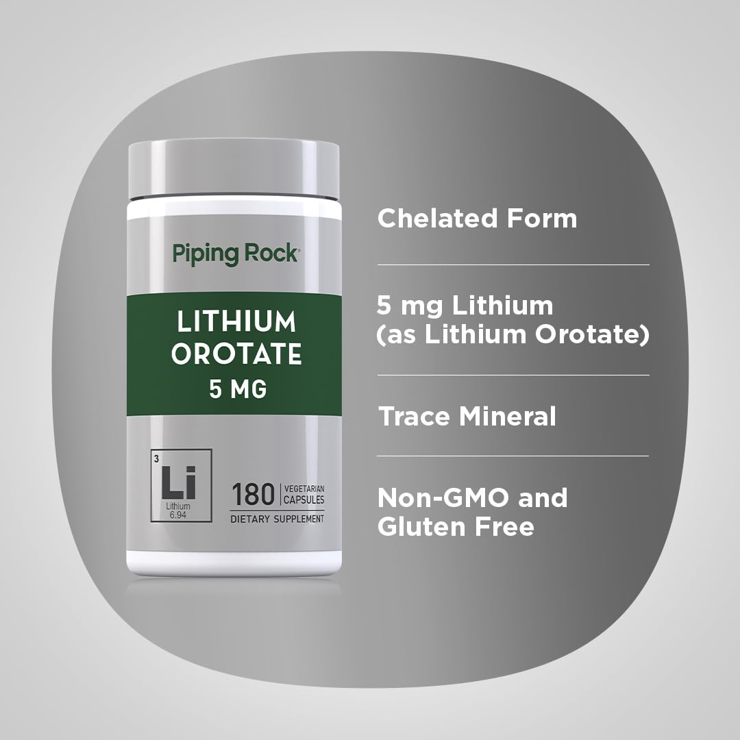 Piping Rock Lithium Orotate Supplement 5mg Capsule, 180 Count