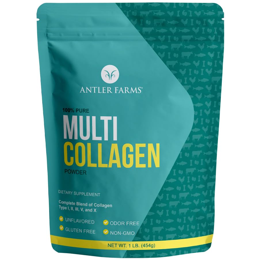 Antler Farms Multi Collagen Protein Powder (I, II, III, V, X) 100% Pure Hydrolyzed Collagen Peptides - Unflavored, 16 Servings