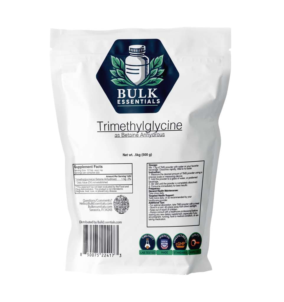 Bulk Essentials TMG Supplements – Trimethylglycine as Betaine Anhydrous Powder 17.63