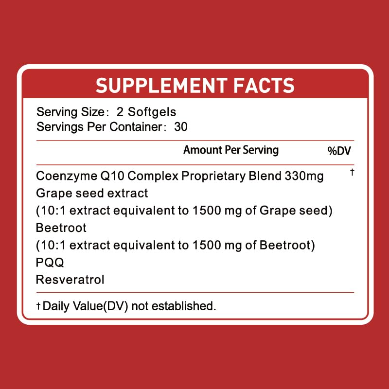 TrySafe Coenzyme Q10 Complex Proprietary Blend with Grape Seed Extract, Beetroot, Resveratrol & PQQ Softgels, 60 Count
